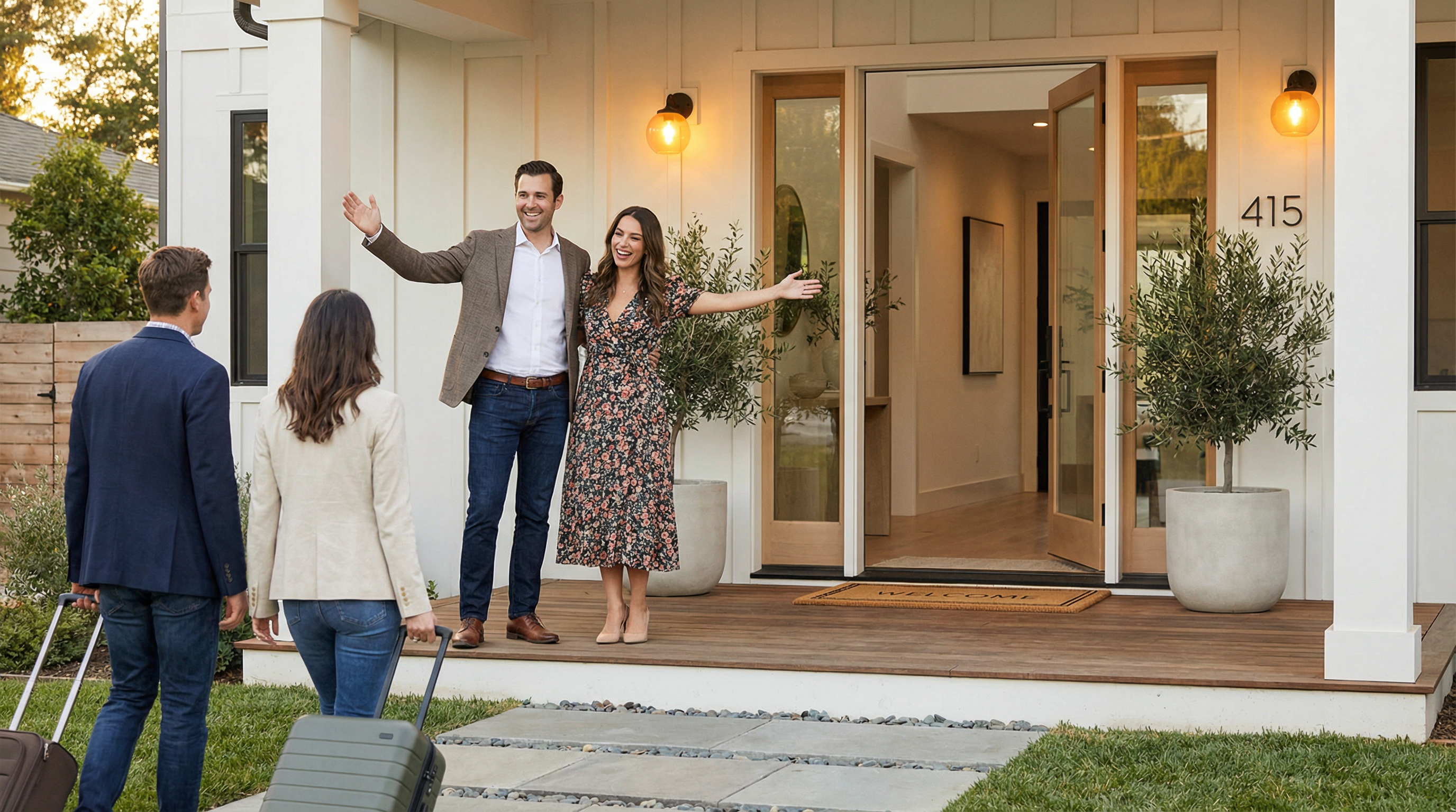 Airbnb host welcoming guests to a clean property